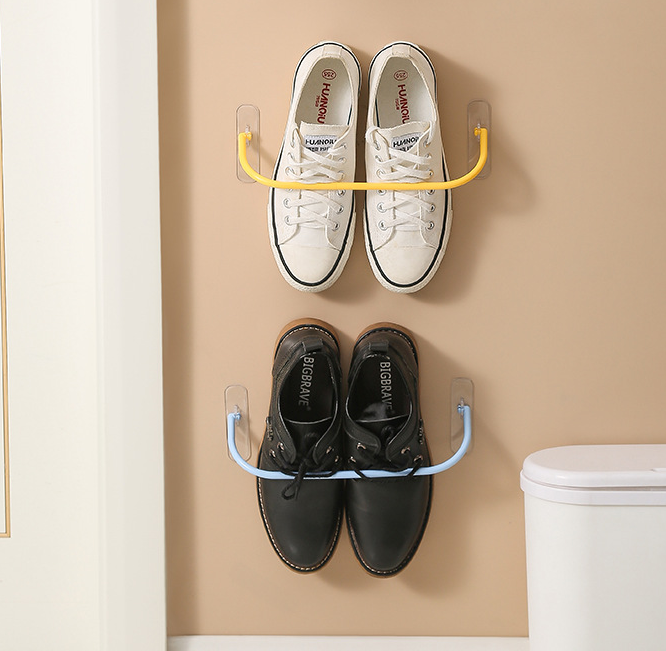 Wall mounted no-punch bathroom door shoe organizer, indoor draining wall shelf, bathroom slipper shelf
