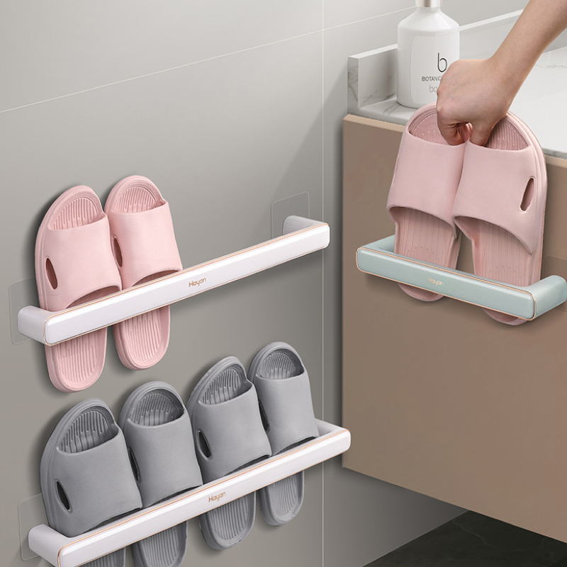 Wall-mounted slipper rack, punch-free slipper drain rack, multi-functional towel rack, home storage