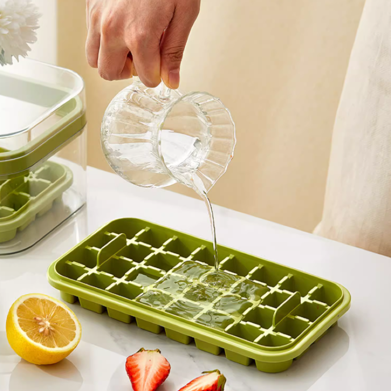 Moldes para cubitos de hielo congelados a presión, moldes para cubitos de hielo caseros de calidad alimentaria, caja de almacenamiento para máquina de hielo para refrigerador