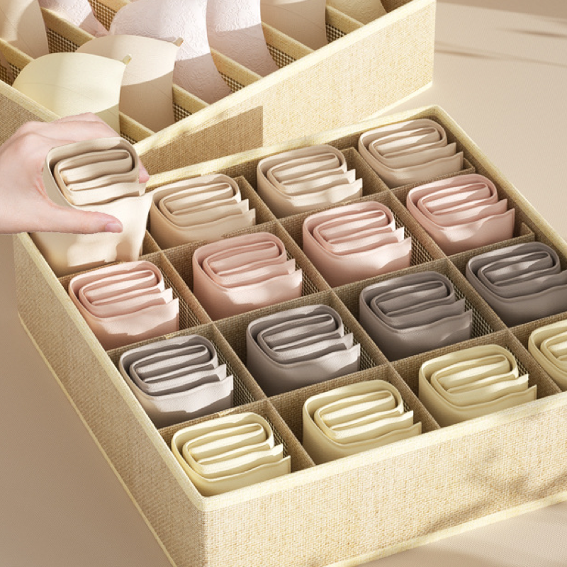Organizador de ropa interior y calcetines con cajón, caja con compartimentos plegable 3 en 1 para el hogar, caja organizadora de tela