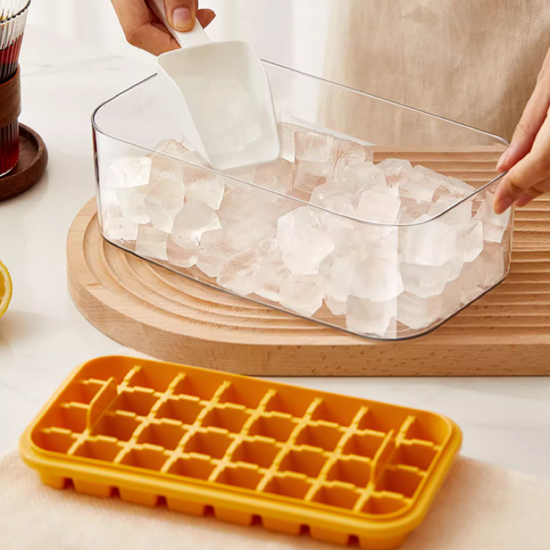 Moldes para cubitos de hielo congelados a presión, moldes para cubitos de hielo caseros de calidad alimentaria, caja de almacenamiento para máquina de hielo para refrigerador