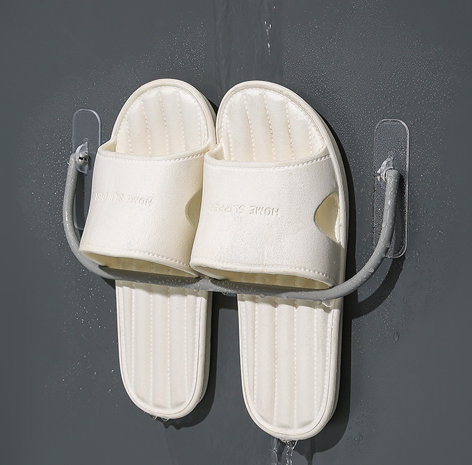 Wall mounted no-punch bathroom door shoe organizer, indoor draining wall shelf, bathroom slipper shelf