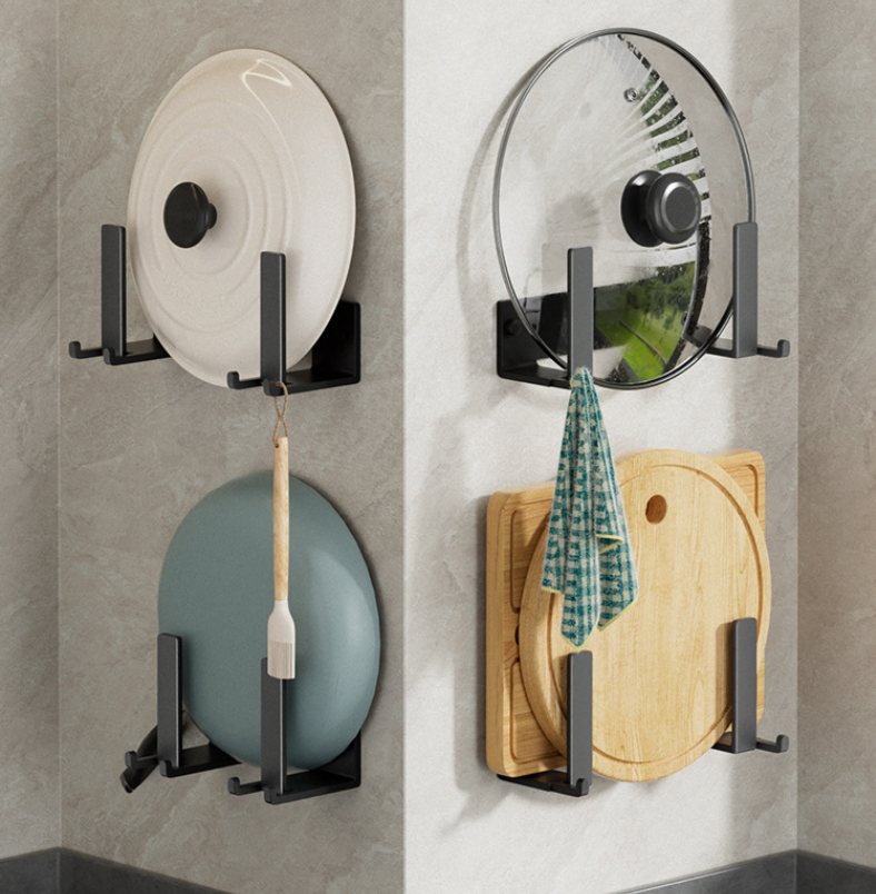 Pot Lid Rack Wall Mounted Rack, No-Punch Kitchen Shelf, Household Vegetable Plate Placer, Cutting Board Organizer
