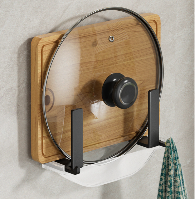 Pot Lid Rack Wall Mounted Rack, No-Punch Kitchen Shelf, Household Vegetable Plate Placer, Cutting Board Organizer