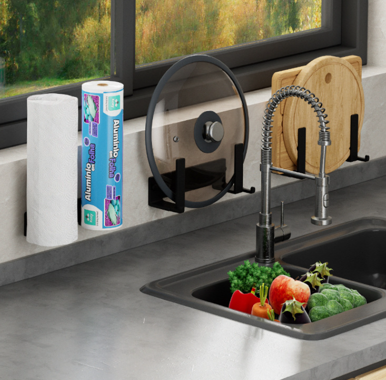 Pot Lid Rack Wall Mounted Rack, No-Punch Kitchen Shelf, Household Vegetable Plate Placer, Cutting Board Organizer