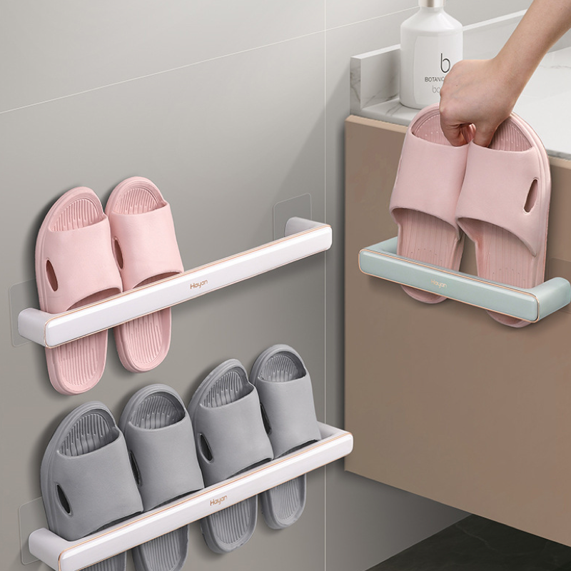Perchero para zapatillas de pared, escurridor de zapatillas sin perforaciones, toallero multifuncional, almacenamiento en el hogar