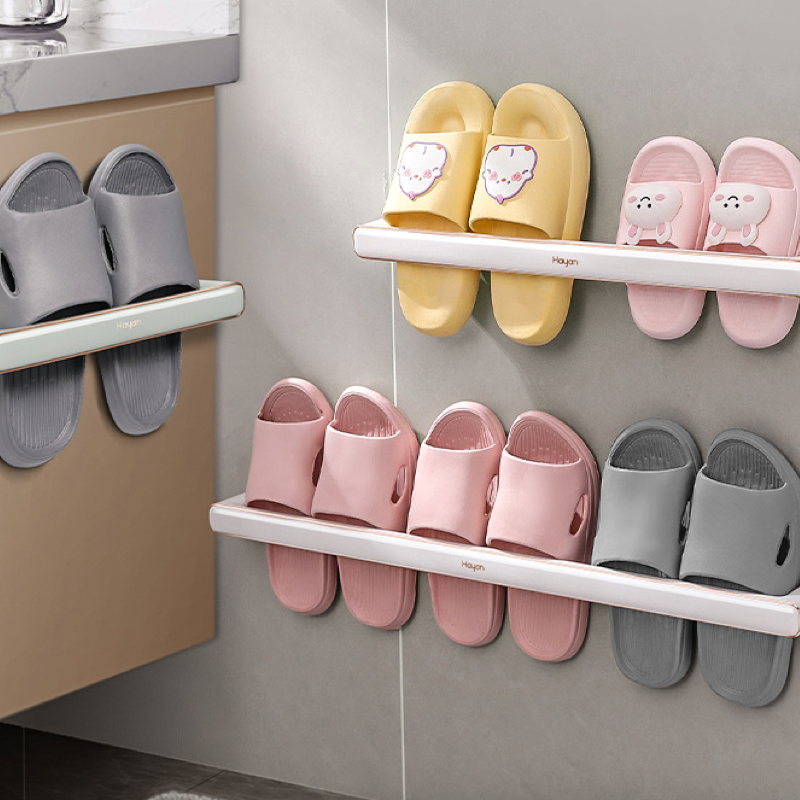 Perchero para zapatillas de pared, escurridor de zapatillas sin perforaciones, toallero multifuncional, almacenamiento en el hogar